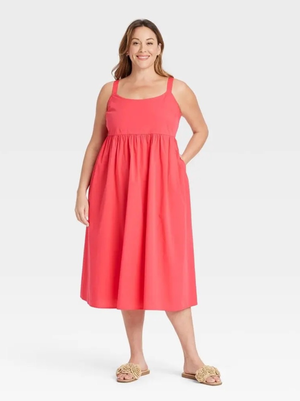 Ava & Viv Coral Pink Sleeveless Midi Dress